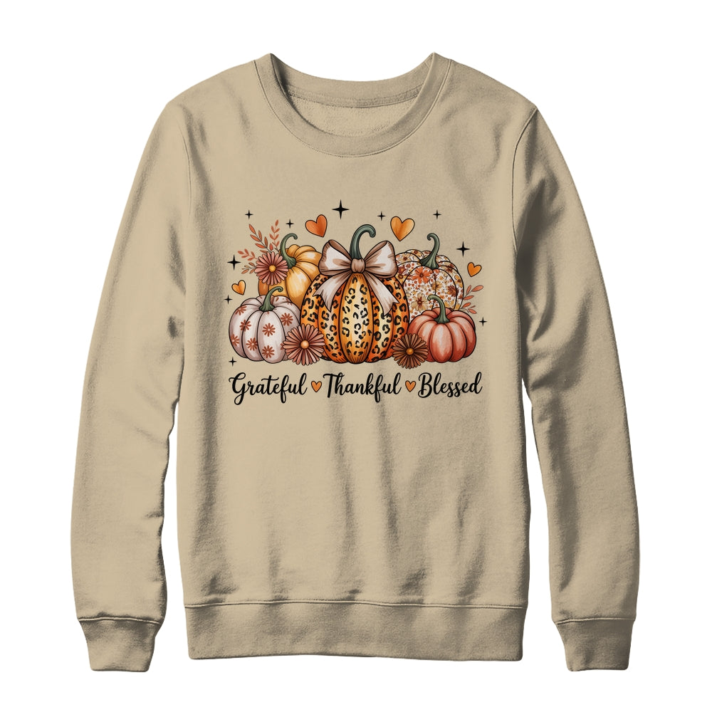 Thankful Grateful Blessed Pumpkin Christian Thanksgiving Fall Shirt & Sweatshirt | teecentury