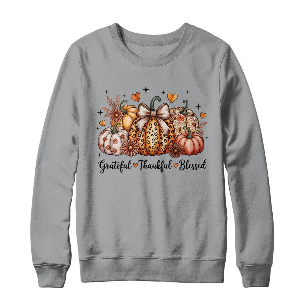 Thankful Grateful Blessed Pumpkin Christian Thanksgiving Fall Shirt & Sweatshirt | teecentury