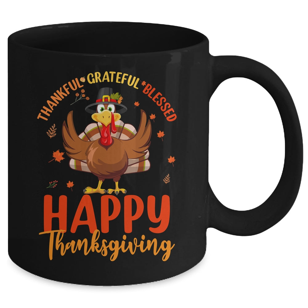 Thankful Grateful Blessed Thanksgiving Turkey Women Girls Mug | teecentury