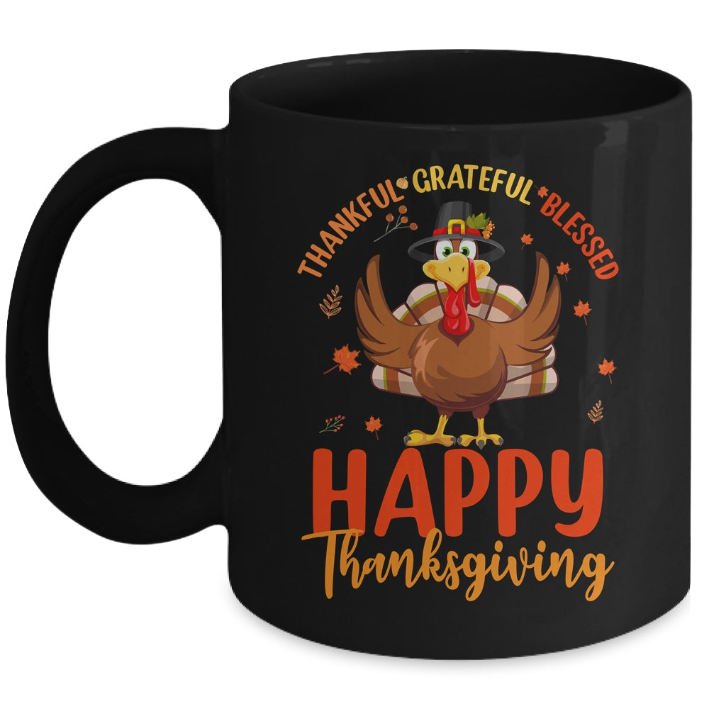 Thankful Grateful Blessed Thanksgiving Turkey Women Girls Mug | teecentury