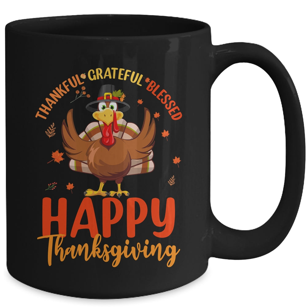 Thankful Grateful Blessed Thanksgiving Turkey Women Girls Mug | teecentury