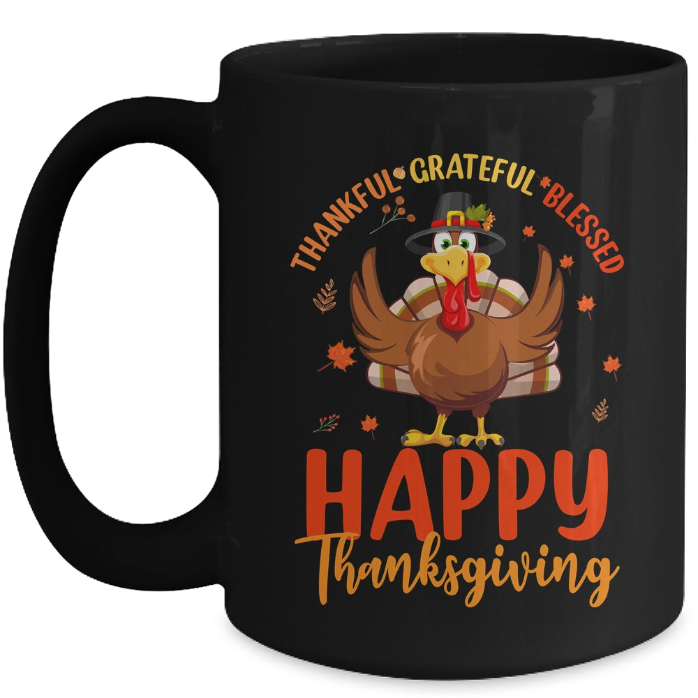 Thankful Grateful Blessed Thanksgiving Turkey Women Girls Mug | teecentury
