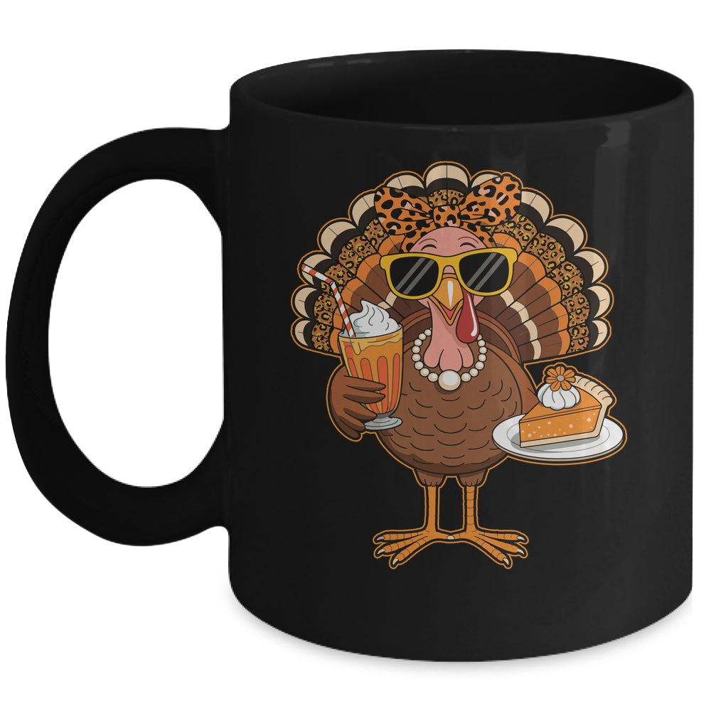Thanksgiving For Women Turkey Drinking Coffee Leopard Mug | teecentury