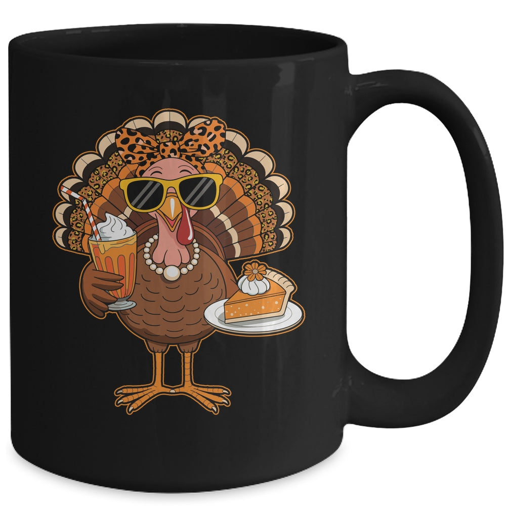 Thanksgiving For Women Turkey Drinking Coffee Leopard Mug | teecentury