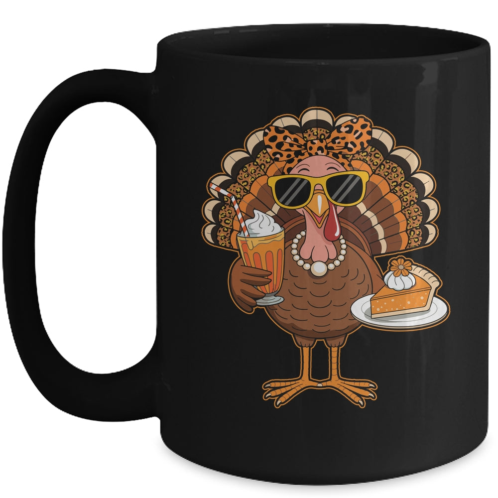 Thanksgiving For Women Turkey Drinking Coffee Leopard Mug | teecentury