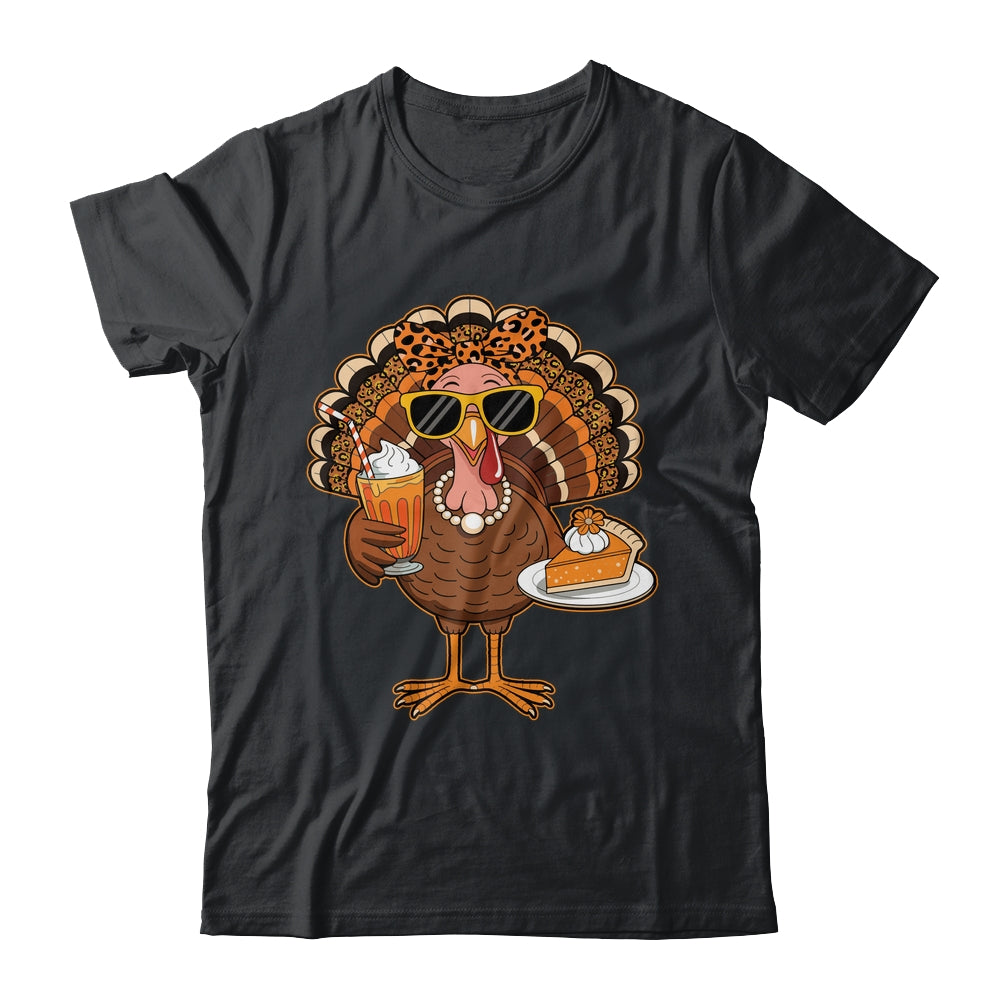 Thanksgiving For Women Turkey Drinking Coffee Leopard Shirt & Hoodie | teecentury