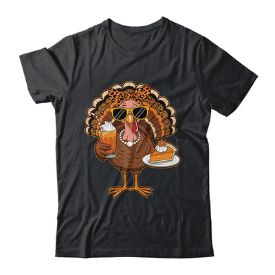 Thanksgiving For Women Turkey Drinking Coffee Leopard Shirt & Hoodie | teecentury