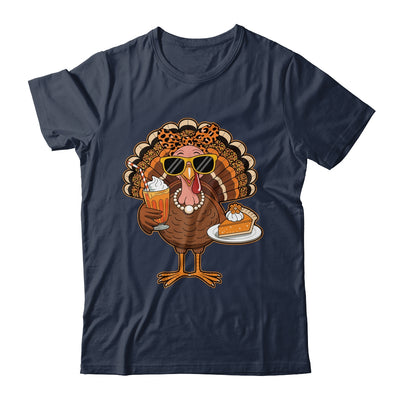 Thanksgiving For Women Turkey Drinking Coffee Leopard Shirt & Hoodie | teecentury