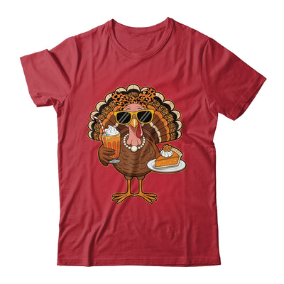 Thanksgiving For Women Turkey Drinking Coffee Leopard Shirt & Hoodie | teecentury