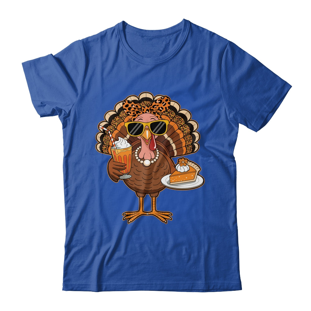 Thanksgiving For Women Turkey Drinking Coffee Leopard Shirt & Hoodie | teecentury