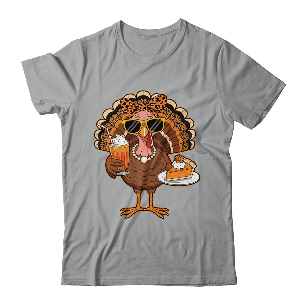 Thanksgiving For Women Turkey Drinking Coffee Leopard Shirt & Hoodie | teecentury