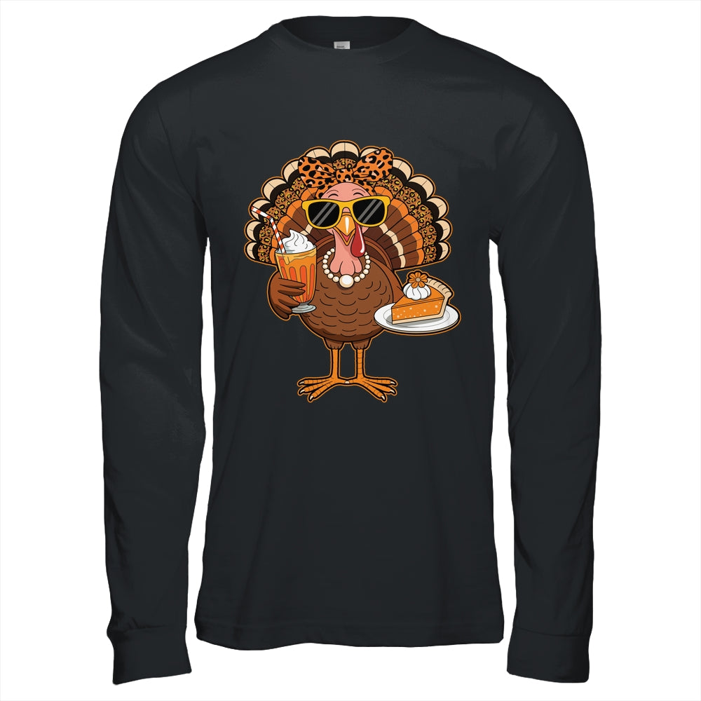 Thanksgiving For Women Turkey Drinking Coffee Leopard Shirt & Hoodie | teecentury