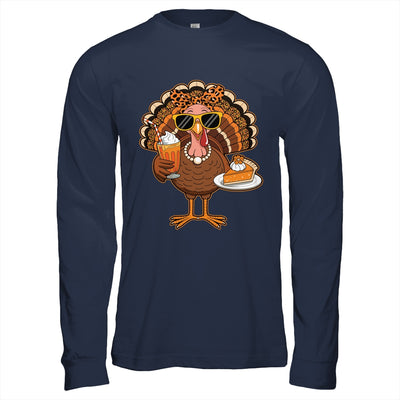 Thanksgiving For Women Turkey Drinking Coffee Leopard Shirt & Hoodie | teecentury