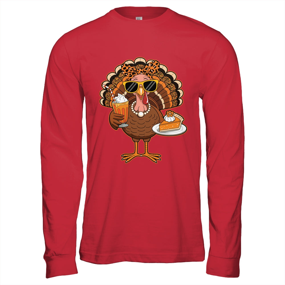Thanksgiving For Women Turkey Drinking Coffee Leopard Shirt & Hoodie | teecentury