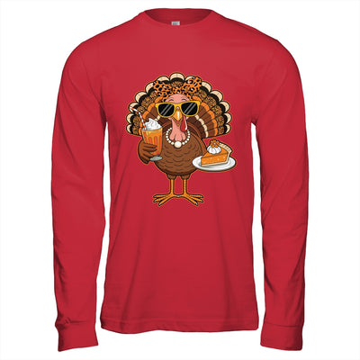 Thanksgiving For Women Turkey Drinking Coffee Leopard Shirt & Hoodie | teecentury