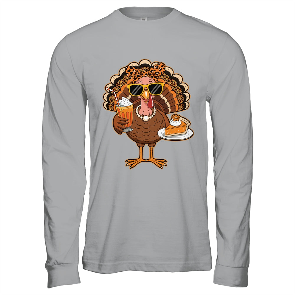 Thanksgiving For Women Turkey Drinking Coffee Leopard Shirt & Hoodie | teecentury