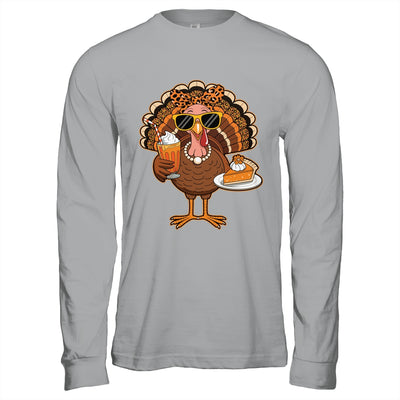 Thanksgiving For Women Turkey Drinking Coffee Leopard Shirt & Hoodie | teecentury