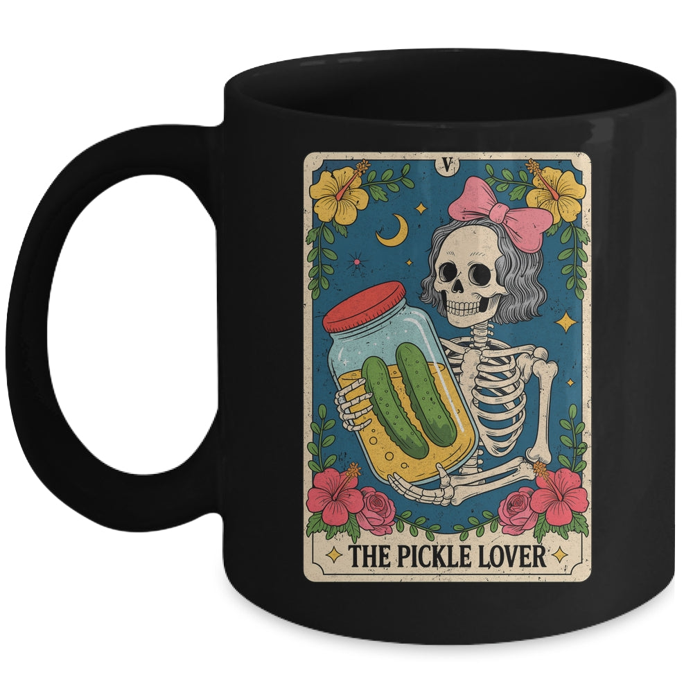 The Pickle Lover Pickles Tarot Card Messy Bun Skeleton Mug | teecentury