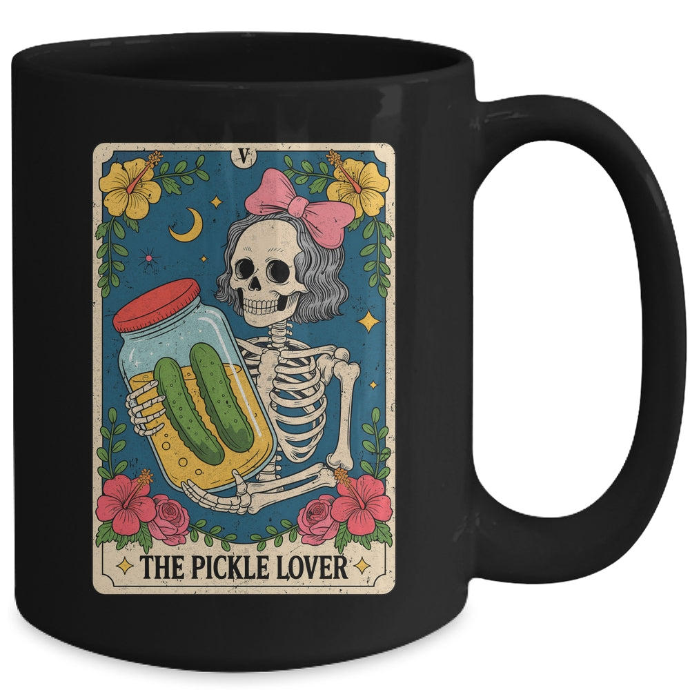 The Pickle Lover Pickles Tarot Card Messy Bun Skeleton Mug | teecentury