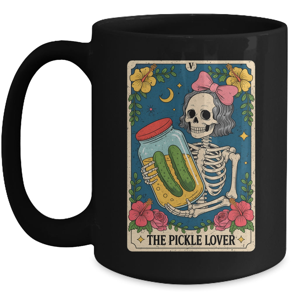 The Pickle Lover Pickles Tarot Card Messy Bun Skeleton Mug | teecentury