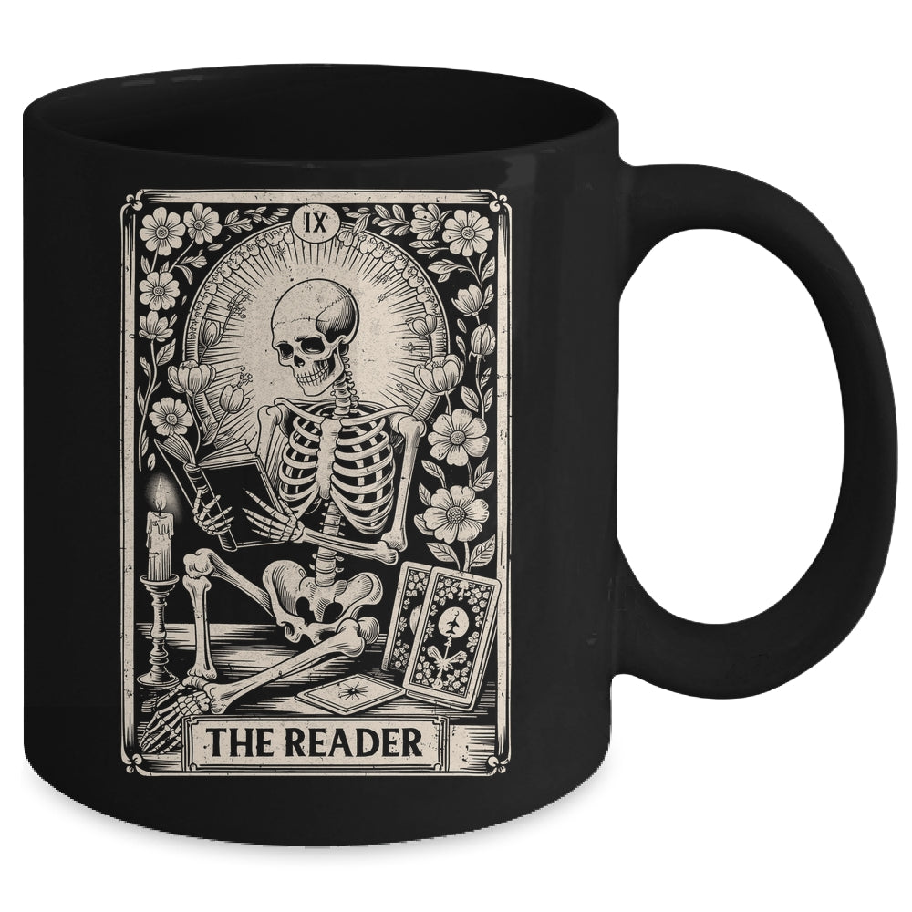 The Reader Tarot Card Funny Book Lover Skeleton Reading Book Mug | teecentury
