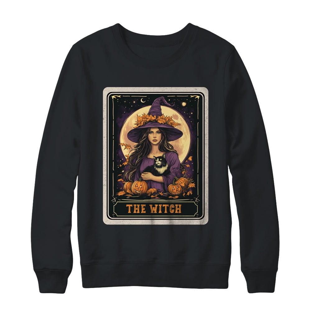 The Witch Retro Halloween Tarot Card Witch Black Cat Women Shirt & Sweatshirt | teecentury