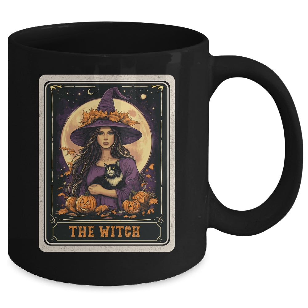 The Witch Retro Halloween Tarot Card Witch Black Cat Women Mug | teecentury
