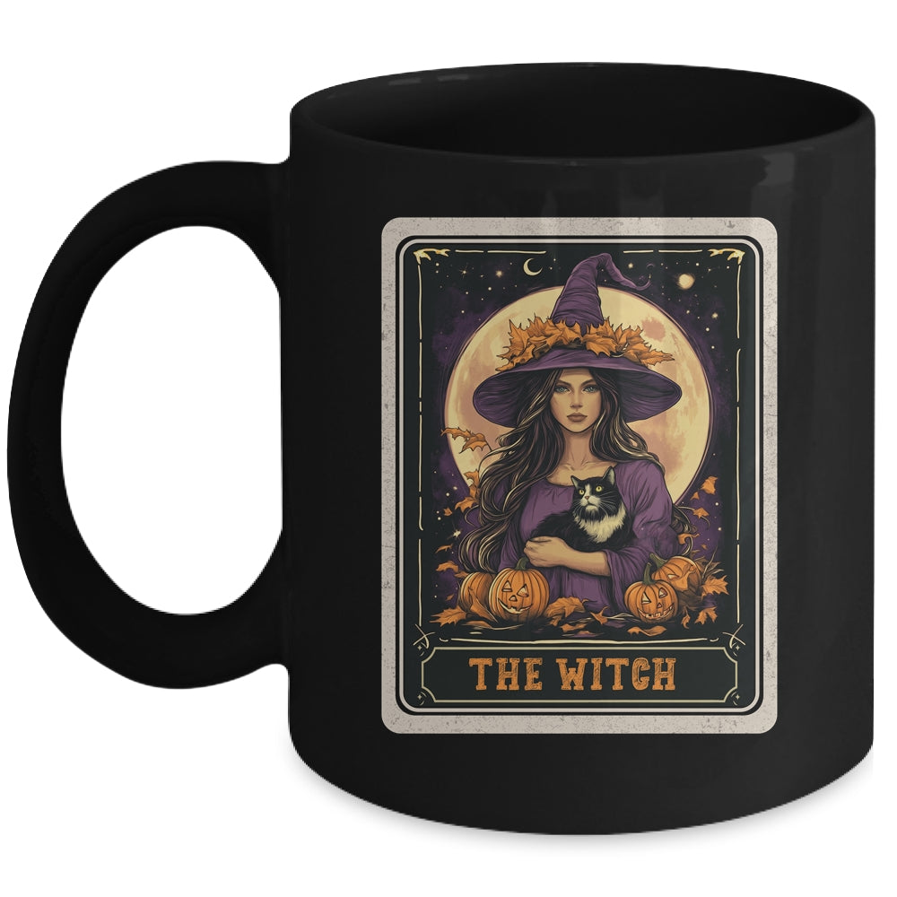 The Witch Retro Halloween Tarot Card Witch Black Cat Women Mug | teecentury