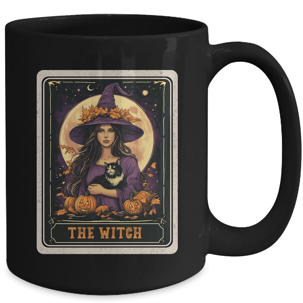 The Witch Retro Halloween Tarot Card Witch Black Cat Women Mug | teecentury