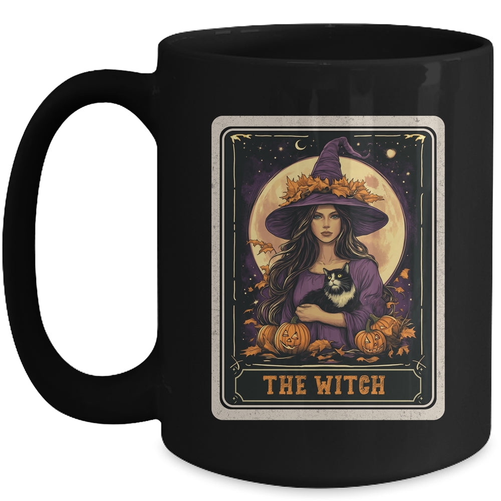 The Witch Retro Halloween Tarot Card Witch Black Cat Women Mug | teecentury