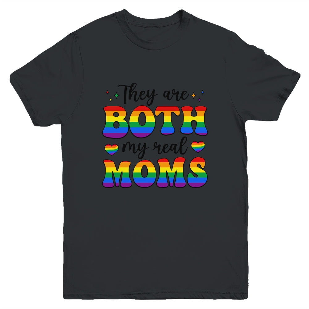 They Are Both My Real Moms Lesbian LGBTQ Pride Month Rainbow Youth Shirt | teecentury