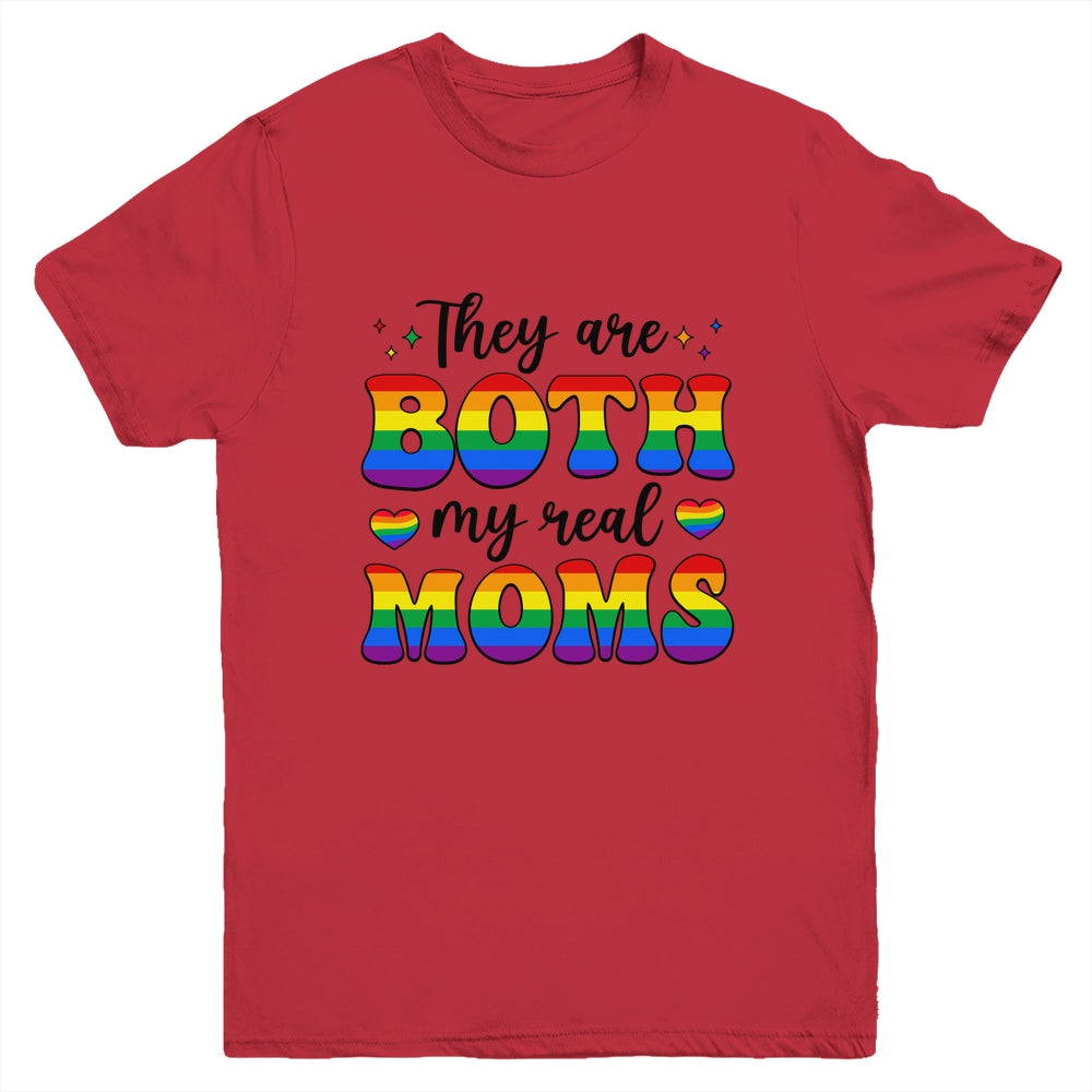 They Are Both My Real Moms Lesbian LGBTQ Pride Month Rainbow Youth Shirt | teecentury