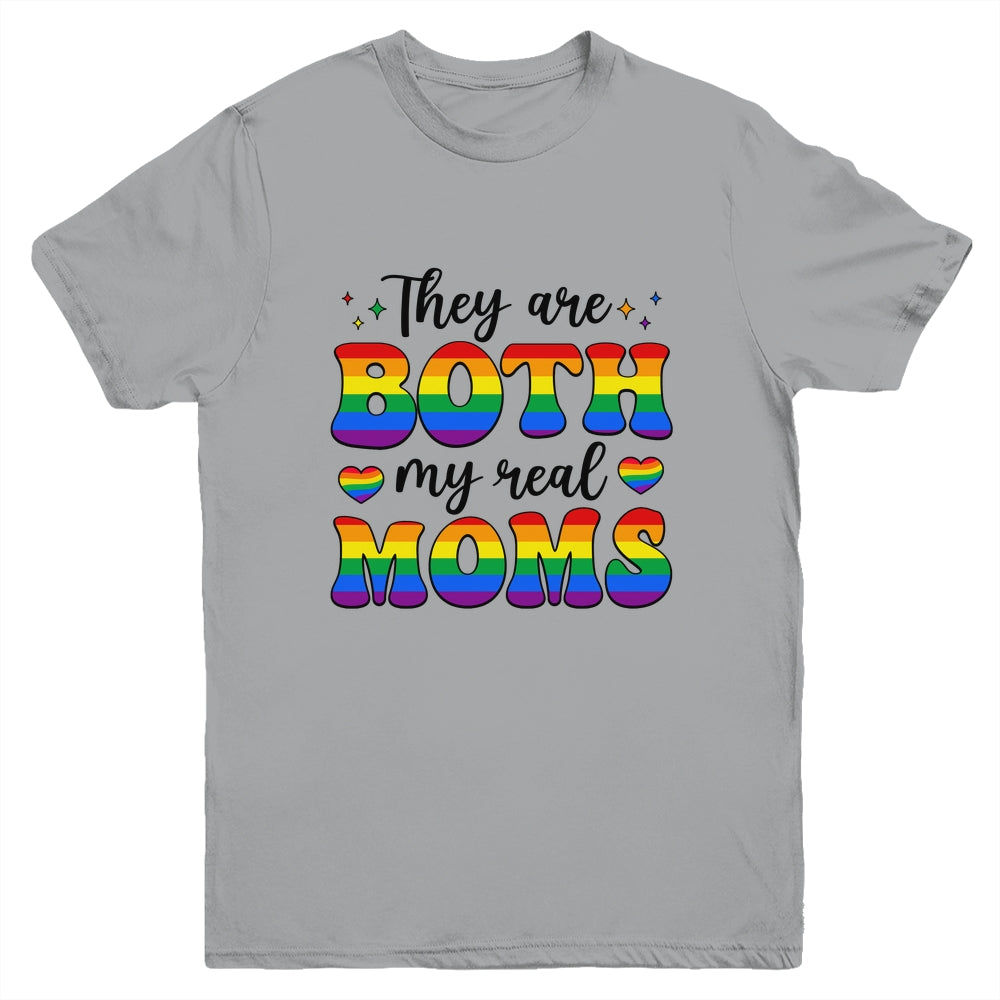 They Are Both My Real Moms Lesbian LGBTQ Pride Month Rainbow Youth Shirt | teecentury