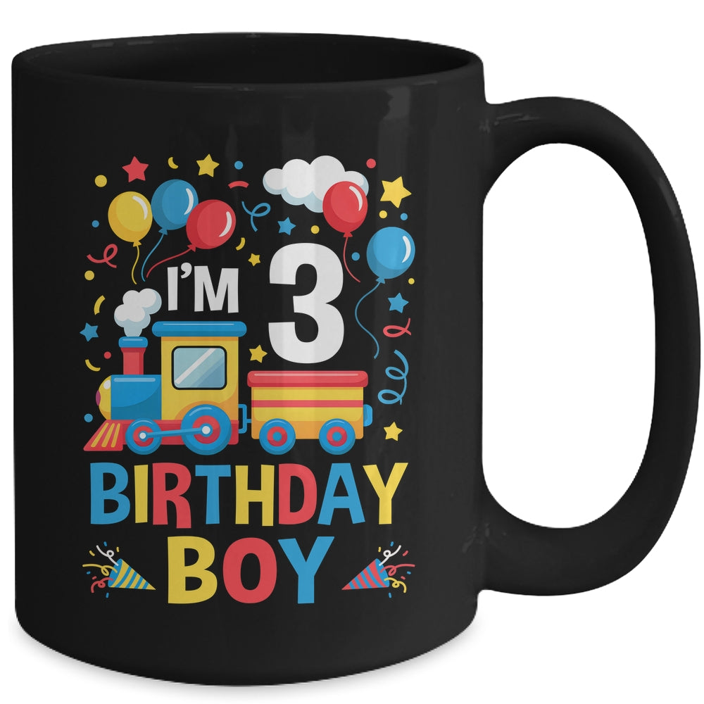 Three 3yr 3rd Kids Boys Girls Train Birthday Boy 3 Years Old Mug | teecentury