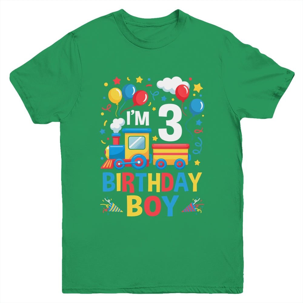 Three 3yr 3rd Kids Boys Girls Train Birthday Boy 3 Years Old Youth Shirt | teecentury