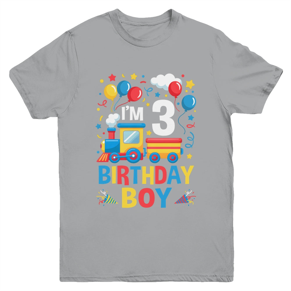 Three 3yr 3rd Kids Boys Girls Train Birthday Boy 3 Years Old Youth Shirt | teecentury