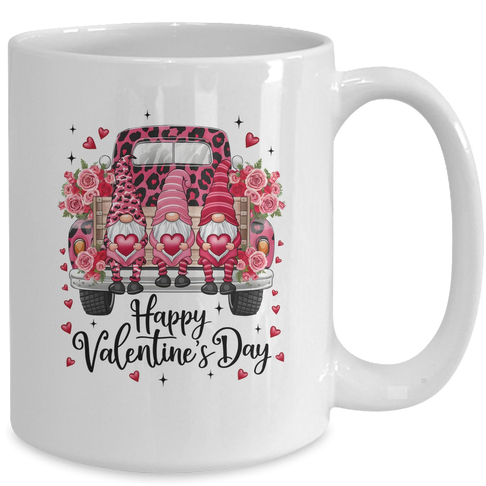 Three Gnomes And Leopard Truck Happy Valentine's Day Mug | teecentury