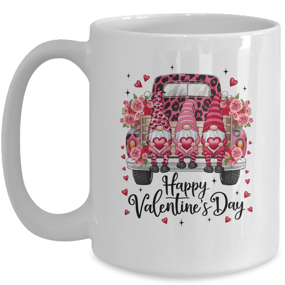 Three Gnomes And Leopard Truck Happy Valentine's Day Mug | teecentury