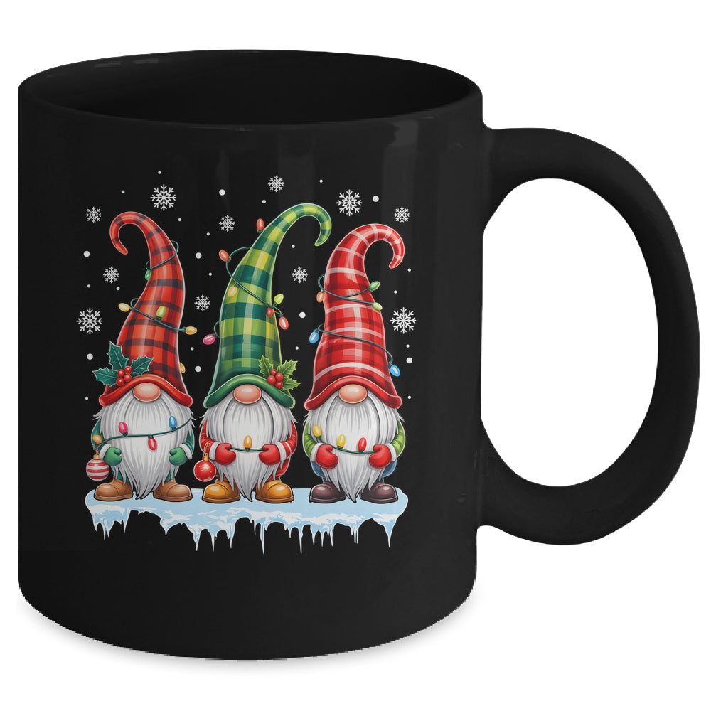 Three Gnomes Men Women Buffalo Plaid Red Christmas Mug | teecentury