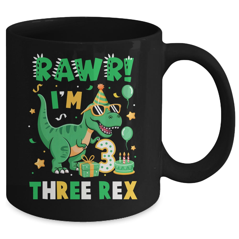Three Rawr Birthday Boy Party T-Rex Dinosaur 3 Years Old Mug | teecentury