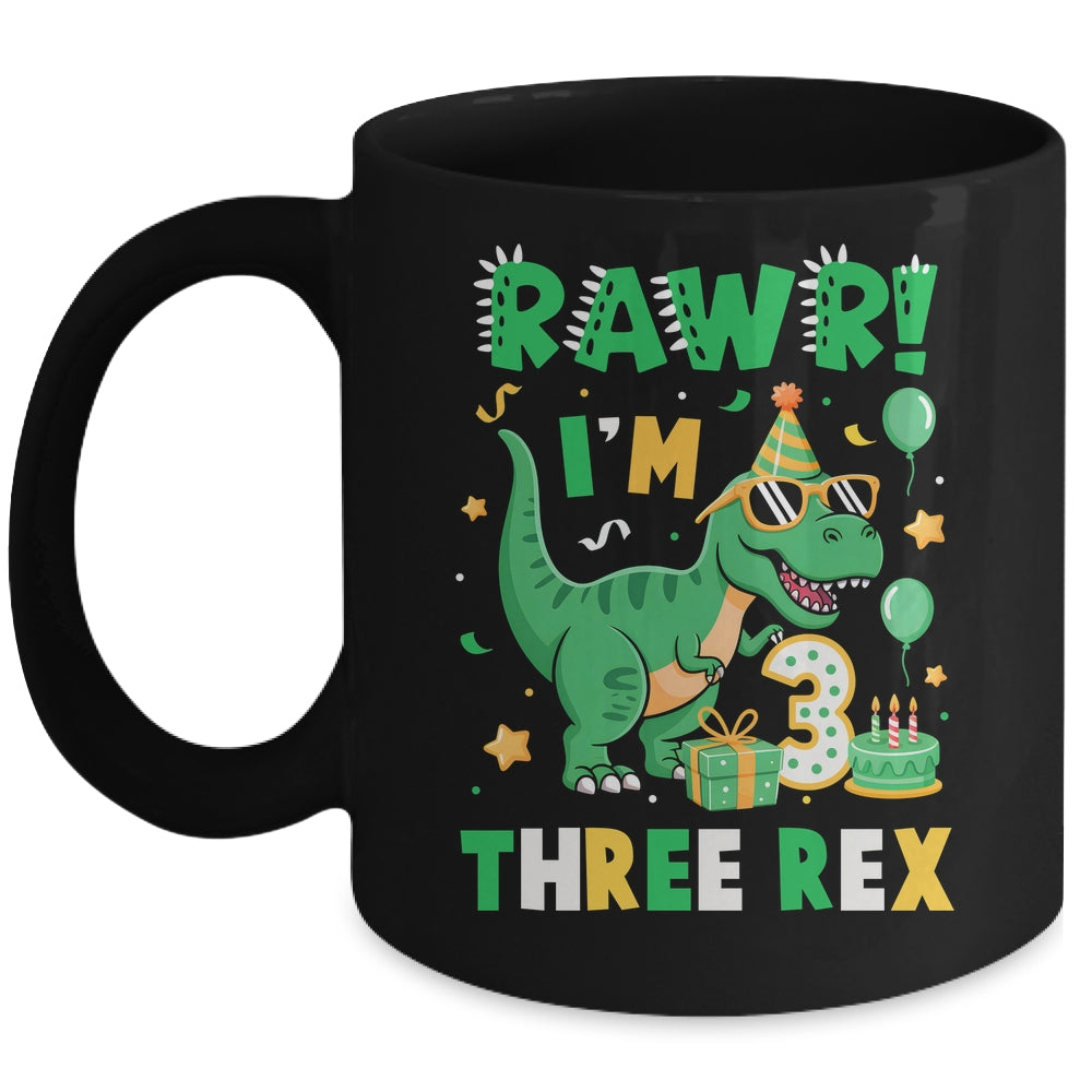 Three Rawr Birthday Boy Party T-Rex Dinosaur 3 Years Old Mug | teecentury