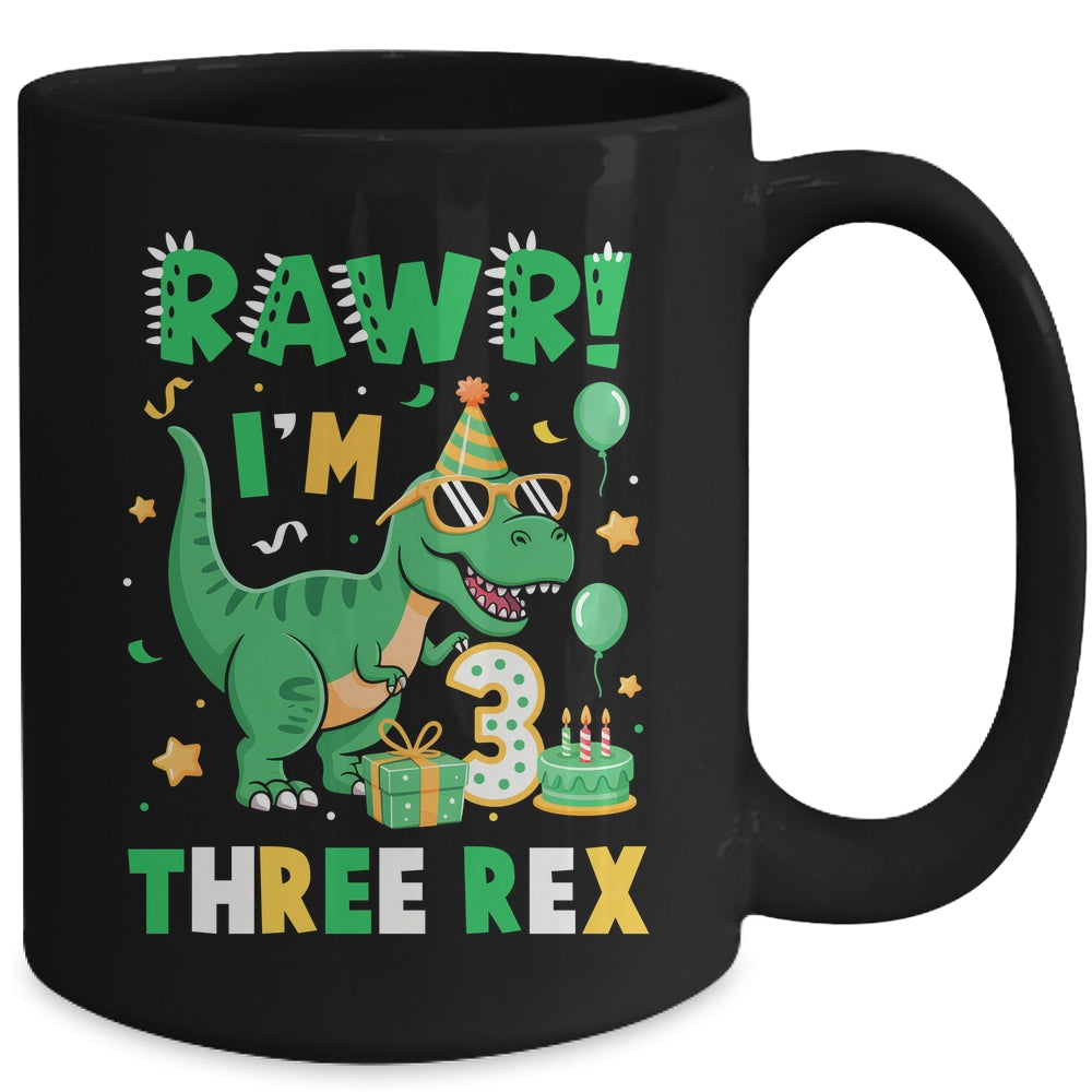 Three Rawr Birthday Boy Party T-Rex Dinosaur 3 Years Old Mug | teecentury