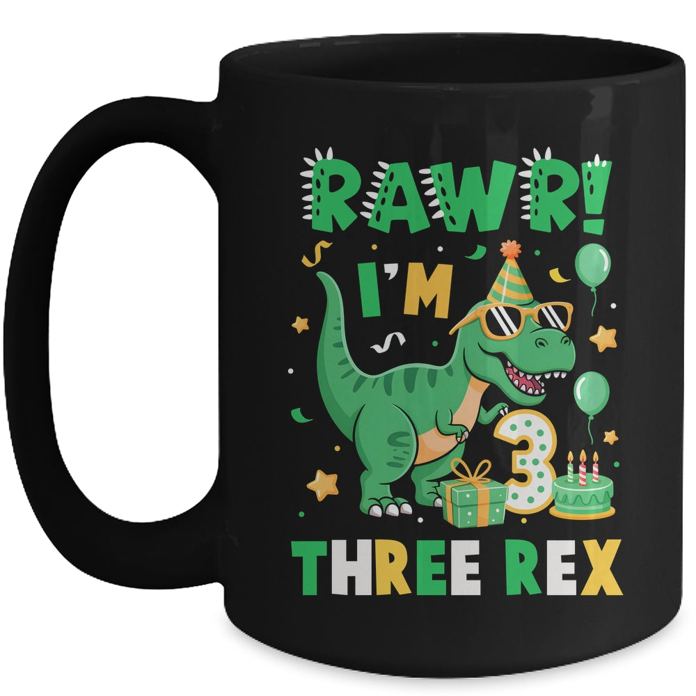 Three Rawr Birthday Boy Party T-Rex Dinosaur 3 Years Old Mug | teecentury