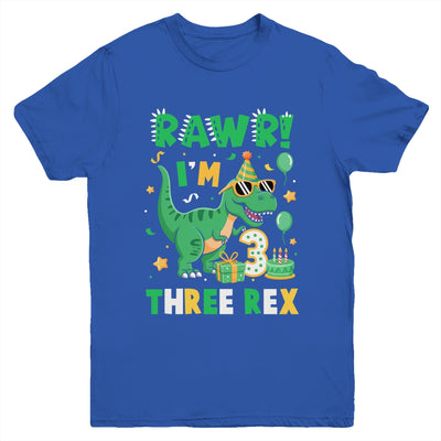 Three Rawr Birthday Boy Party T-Rex Dinosaur 3 Years Old Youth Shirt | teecentury