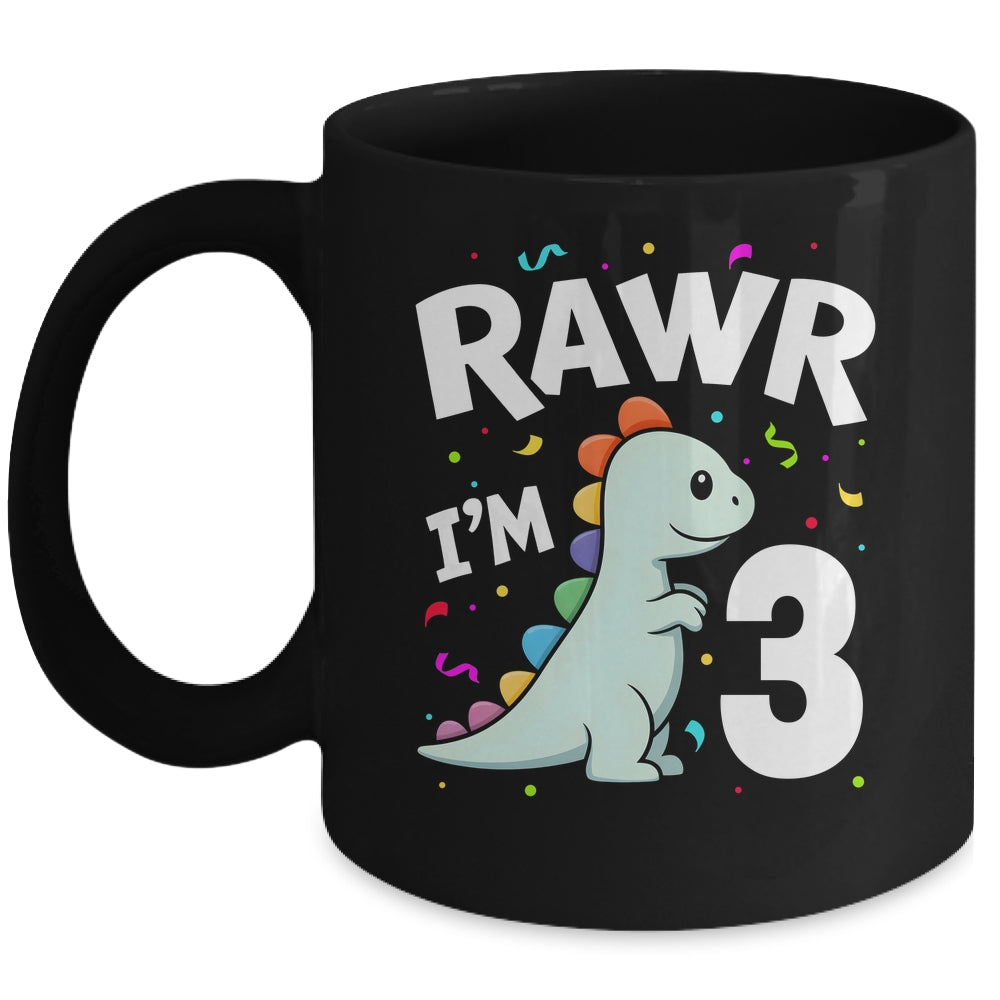 Three Rawr I'm 3 Years Old T Rex Dinosaur 3rd Birthday Boys Mug | teecentury