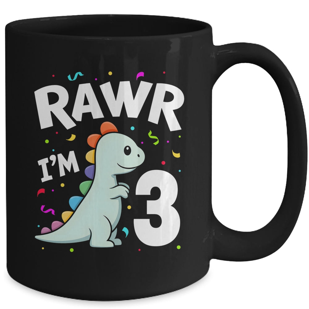 Three Rawr I'm 3 Years Old T Rex Dinosaur 3rd Birthday Boys Mug | teecentury