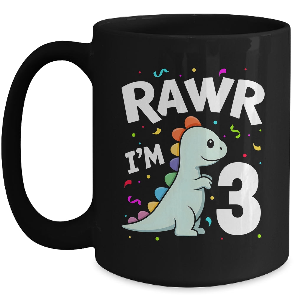 Three Rawr I'm 3 Years Old T Rex Dinosaur 3rd Birthday Boys Mug | teecentury