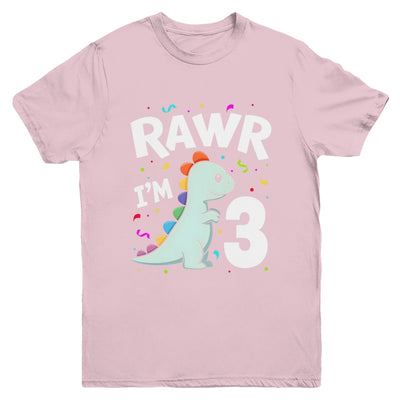 Three Rawr I'm 3 Years Old T Rex Dinosaur 3rd Birthday Boys Youth Shirt | teecentury