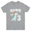 Three Rawr I'm 3 Years Old T Rex Dinosaur 3rd Birthday Boys Youth Shirt | teecentury
