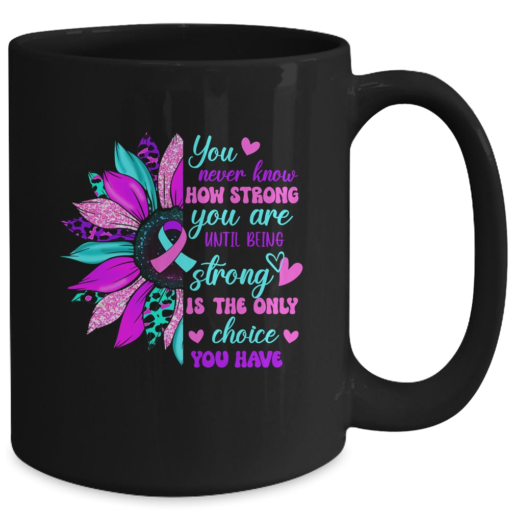Thyroid Cancer Awareness Strong Warrior Ribbon Sunflower Mug | teecentury